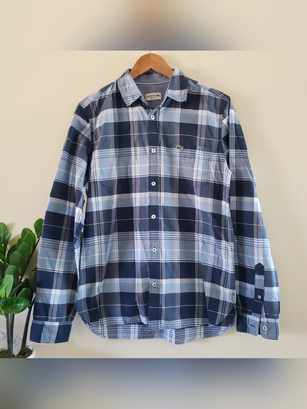 LACOSTE  Mens REG  Fit Plaid Button Down LS Shirt - FR 39 / US S/M